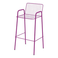 Fuchsia wire bar stool with a sleek modern design and open slat pattern for stylish seating.