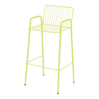 Lime green wire bar stool with a modern, minimalist design and open line pattern. Ideal for brightening any space.