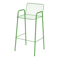 Vibrant green metal bar stool with a minimalist wire design, ideal for modern decor.