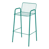 Turquoise high bar stool with a sleek, modern wire design and minimalist lines. Perfect for contemporary spaces.