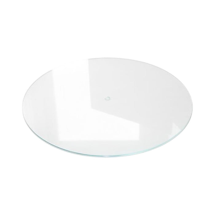 Clear glass serving platter with a sleek, smooth surface and minimalistic design, ideal for elegant table settings.