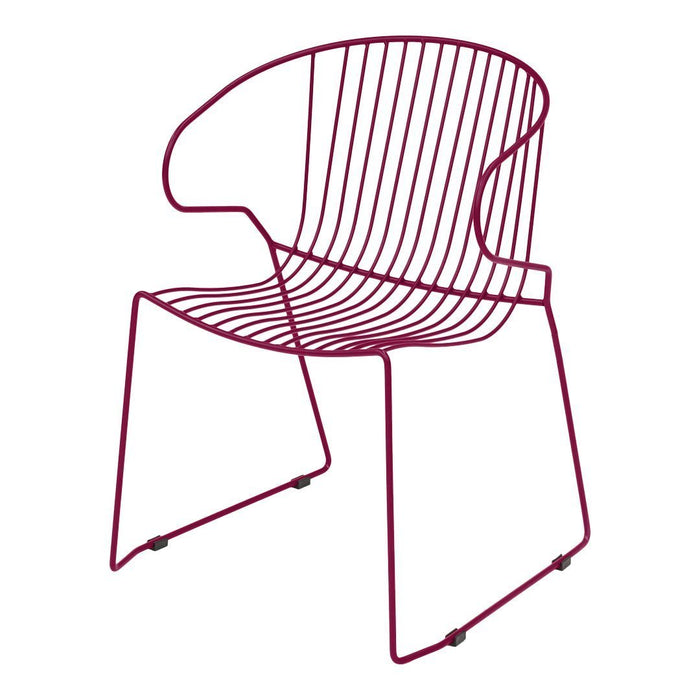 Burgundy wire chair with sleek, modern lines and an open pattern, perfect for contemporary decor.