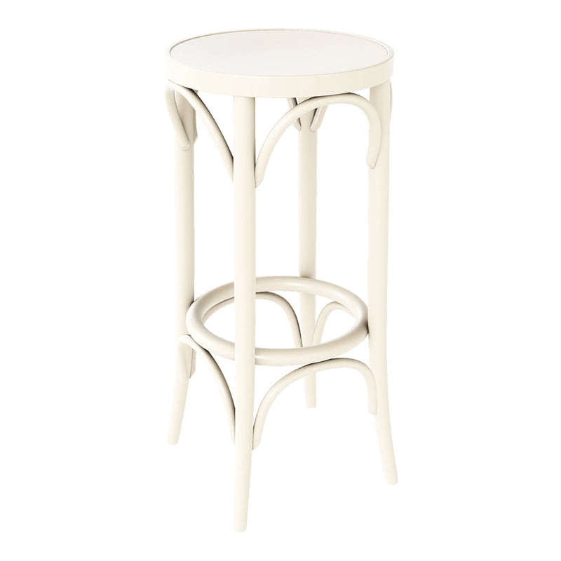 Cream-colored round stool with intricate arch patterns and a sleek, minimalist design. Perfect for modern decor.