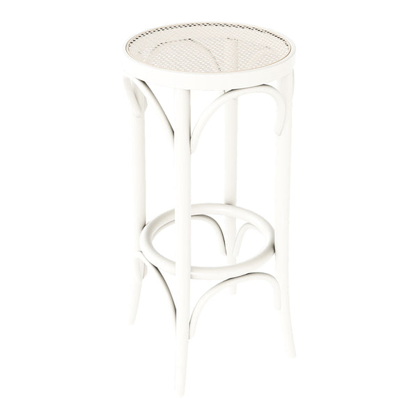 White cylindrical side table with intricate lattice pattern and elegant curves. Perfect for a modern decor.