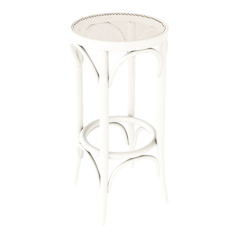 White cylindrical side table with intricate lattice pattern and elegant curves. Perfect for a modern decor.