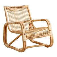 Natural rattan armchair with a light tan color and intricate woven patterns, perfect for a stylish and airy decor.