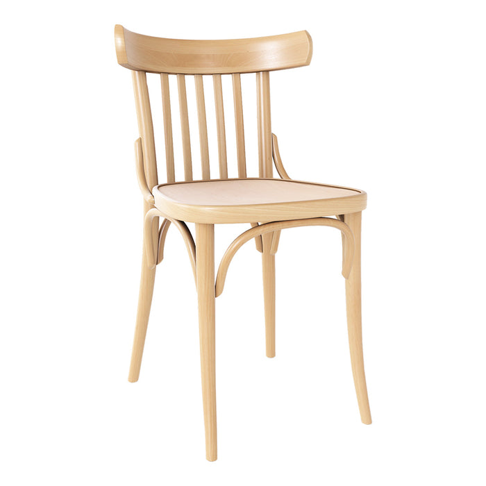 Light wood chair with vertical slats and a smooth, natural finish, showcasing a simple, elegant design.
