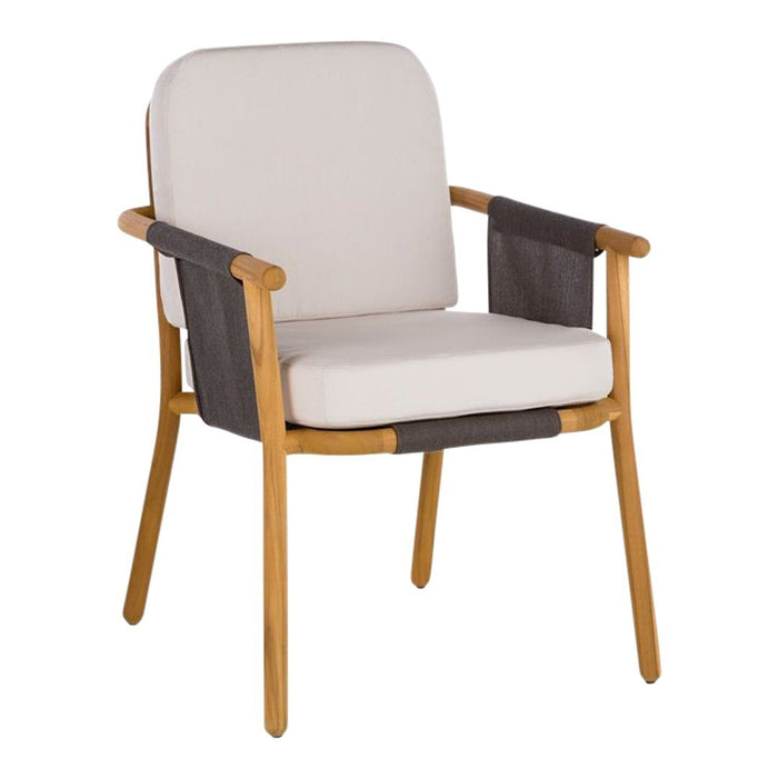 Modern chair with a beige cushion and gray side panels, featuring a natural wood frame for a chic, minimalist look.