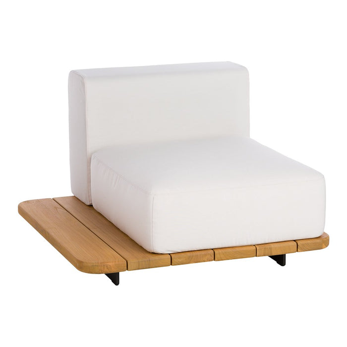 Modern white fabric lounge chair on a light wood base with sleek lines and minimalist design. Perfect for contemporary decor.
