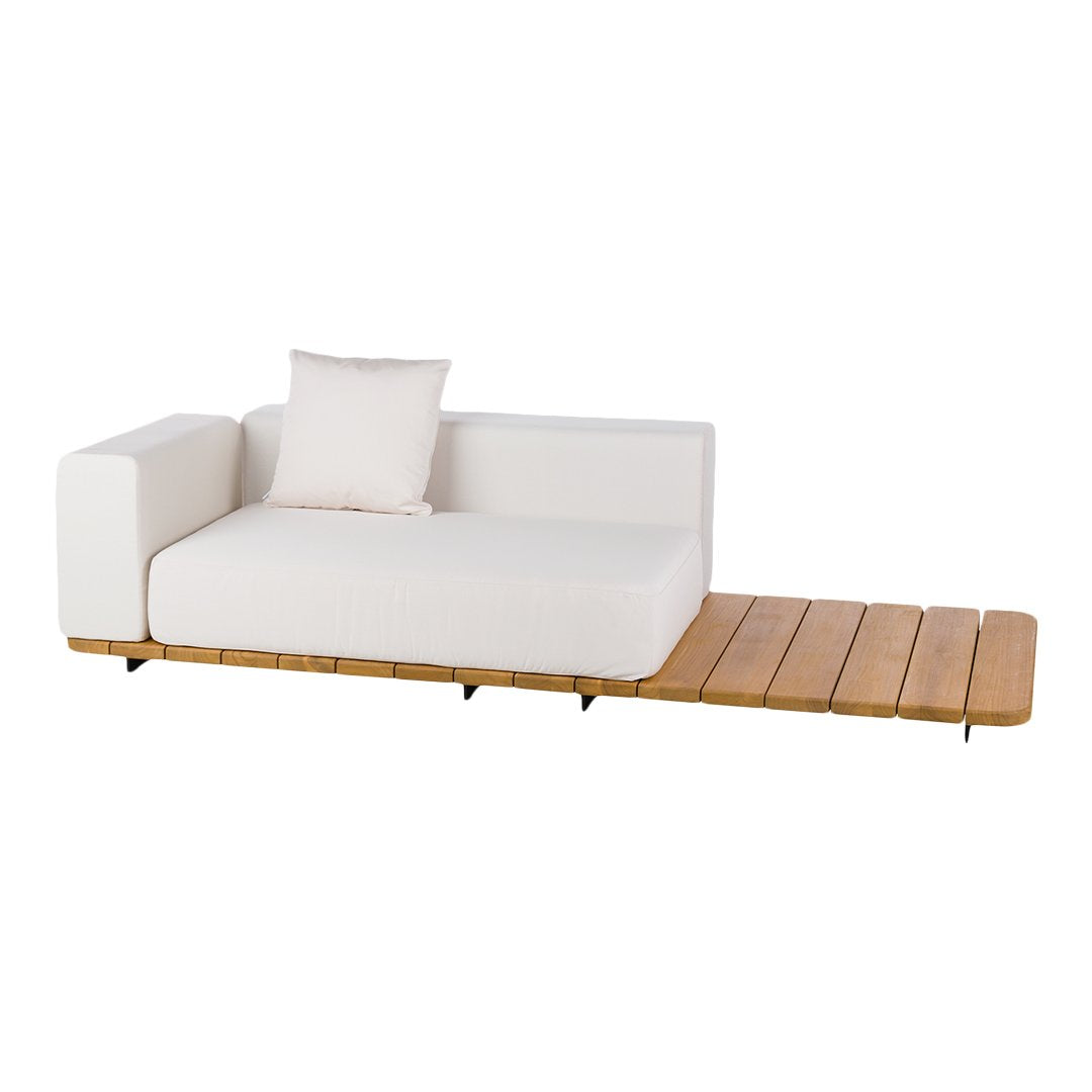 White modern sofa with wooden slats, featuring a minimalistic design and neutral tones for stylish home decor.