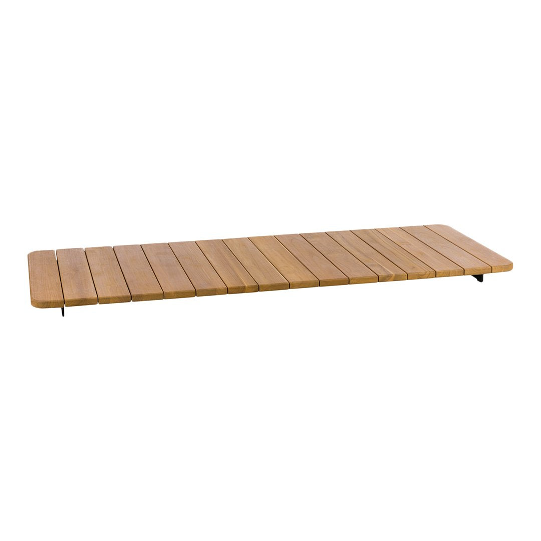Natural wood shelf with warm honey tones and a slatted design for a modern, minimalistic look. Ideal for any decor.