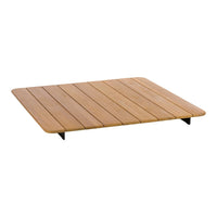 Natural wood finish with smooth, slatted pattern, complemented by sleek black metal legs. Perfect for modern décor.