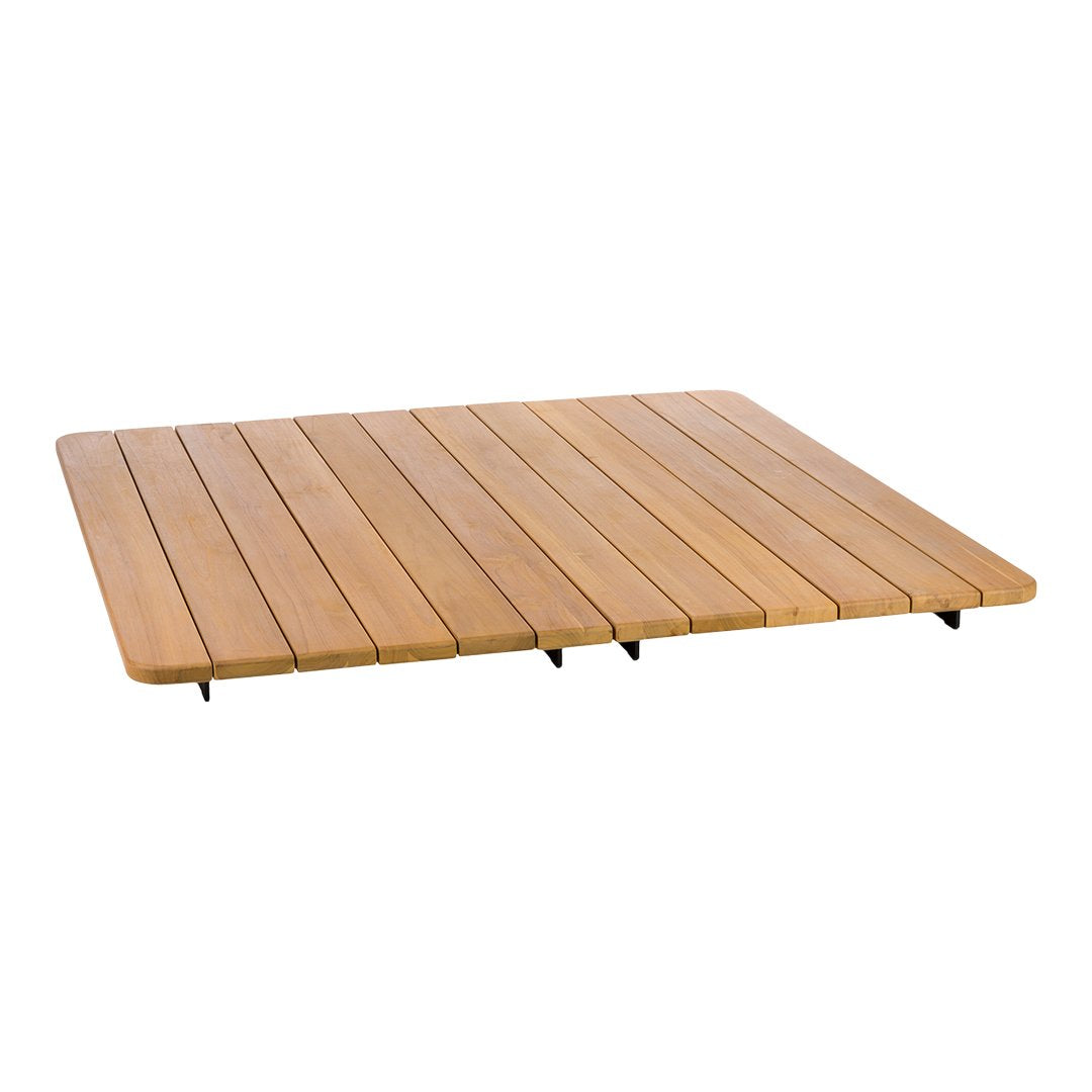 Natural wood-colored slatted platform with a sleek, minimalist design, perfect for outdoor or indoor use.