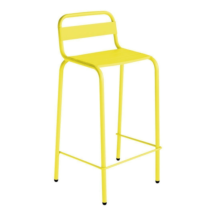 Bright yellow metal bar stool with a sleek, minimal design and no patterns for a modern look.