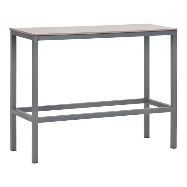 Gray metal frame with a natural wood finish tabletop, perfect for a modern or industrial look.