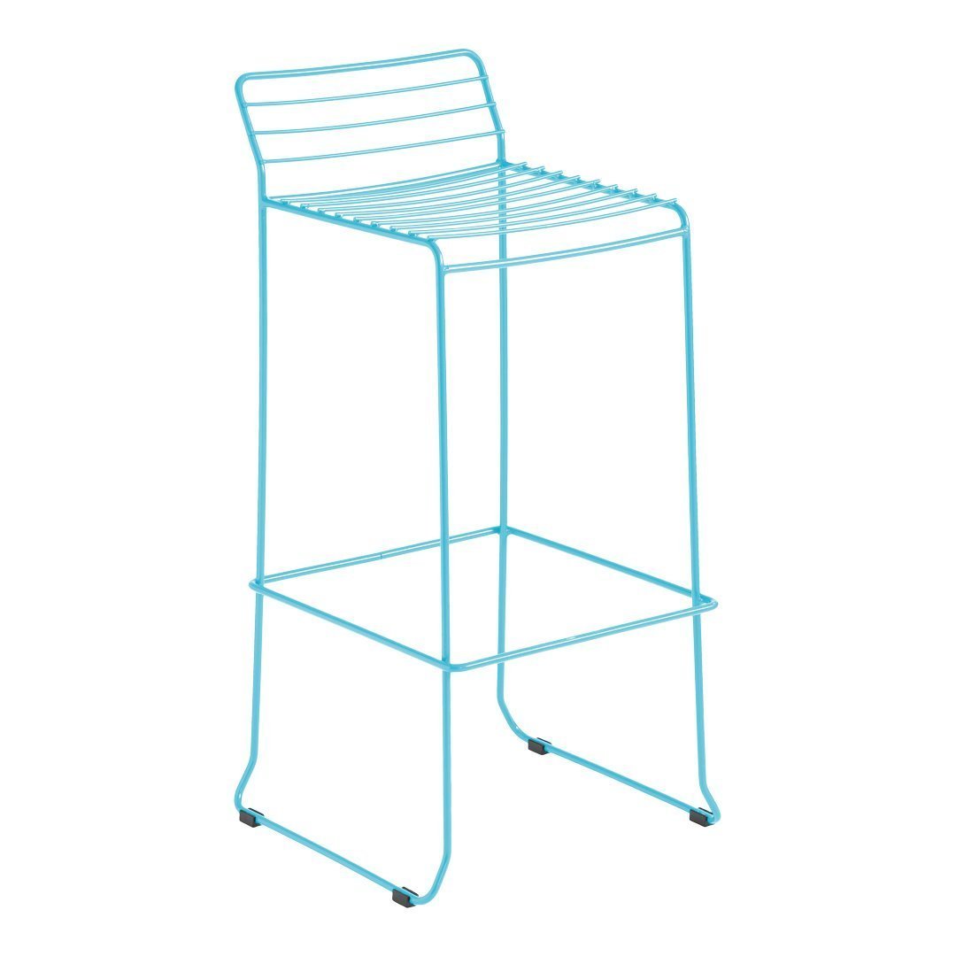 Light blue bar stool with a sleek, modern design and horizontal striped seat pattern. Perfect for stylish interiors.