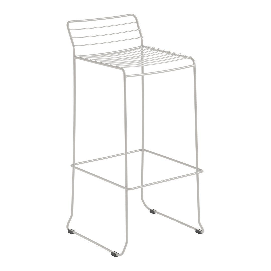 White wire bar stool with a minimalist design and horizontal slatted pattern, perfect for modern spaces.