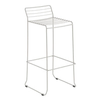 White wire bar stool with a minimalist design and horizontal slatted pattern, perfect for modern spaces.