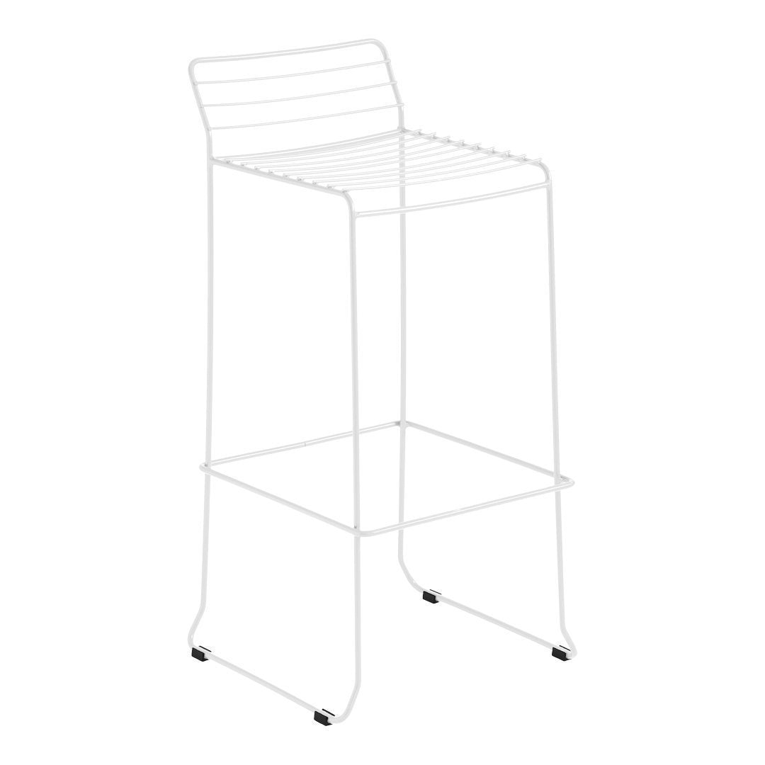 White wire bar stool with a minimalist design, featuring horizontal slats and a sleek, modern look.