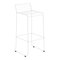 White wire bar stool with a minimalist design, featuring horizontal slats and a sleek, modern look.