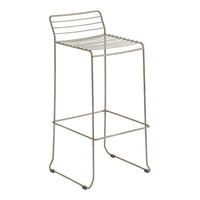 Stylish high bar stool with a sleek silver finish and modern striped pattern on the seat. Perfect for contemporary spaces.