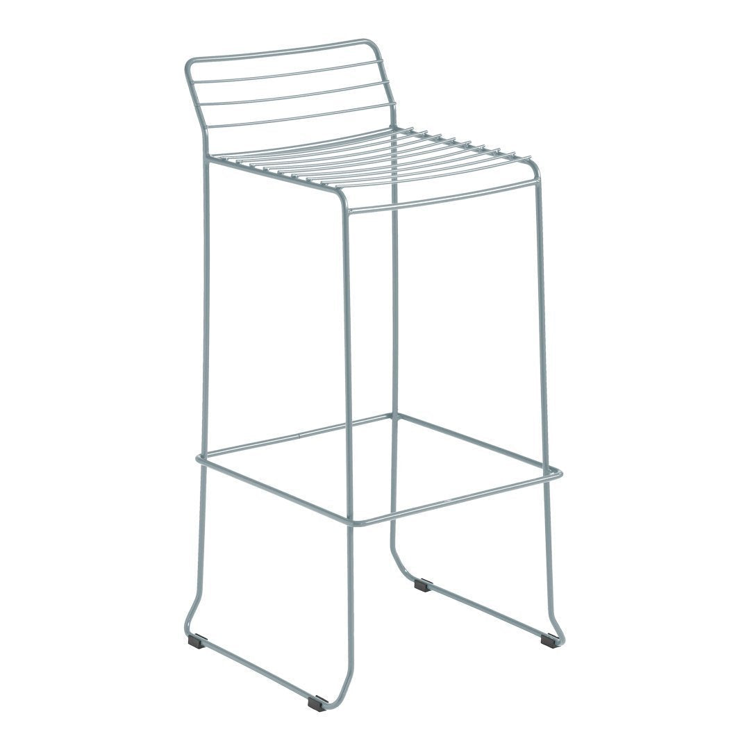 Light gray metal bar stool with a sleek, modern striped design and minimalist structure. Perfect for contemporary spaces.