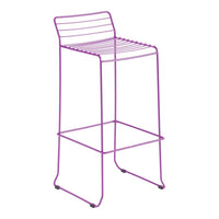 Purple metal bar stool with contemporary slatted design, perfect for modern kitchens or outdoor spaces.