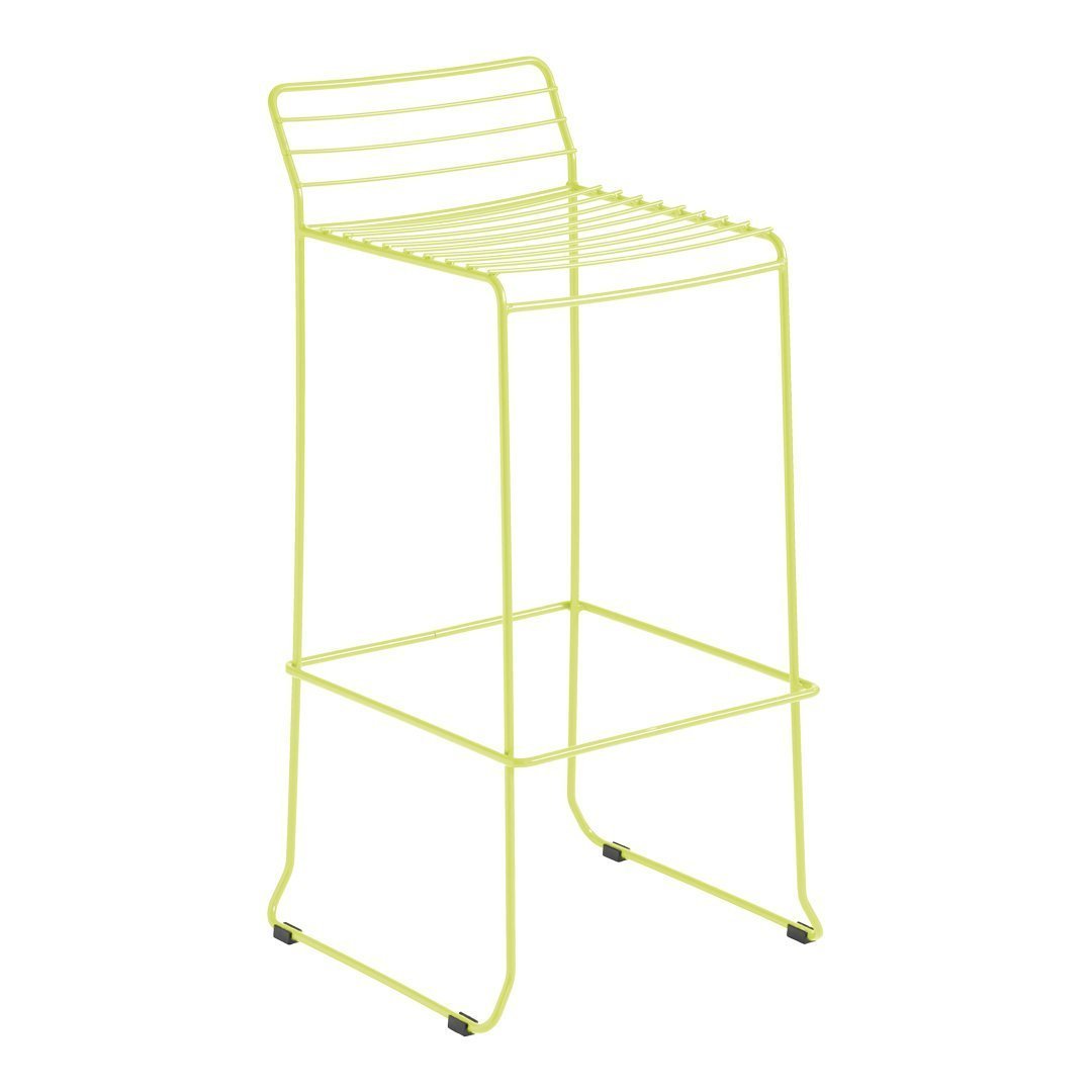 Lime green bar stool with sleek, modern lines and a minimalistic design, perfect for contemporary spaces.