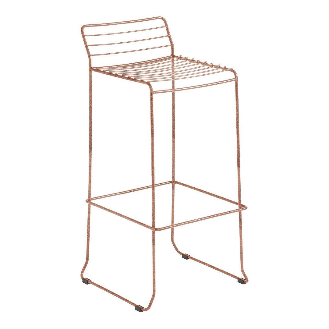 Copper-colored bar stool with a minimalist design and striped seat pattern, ideal for modern decor.