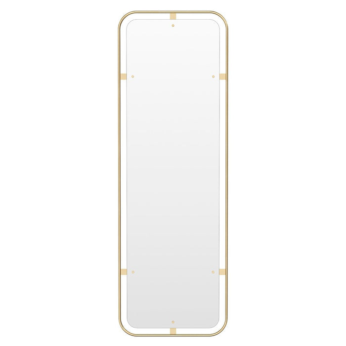 "Full-length mirror with a sleek gold frame, featuring a simple and elegant design."