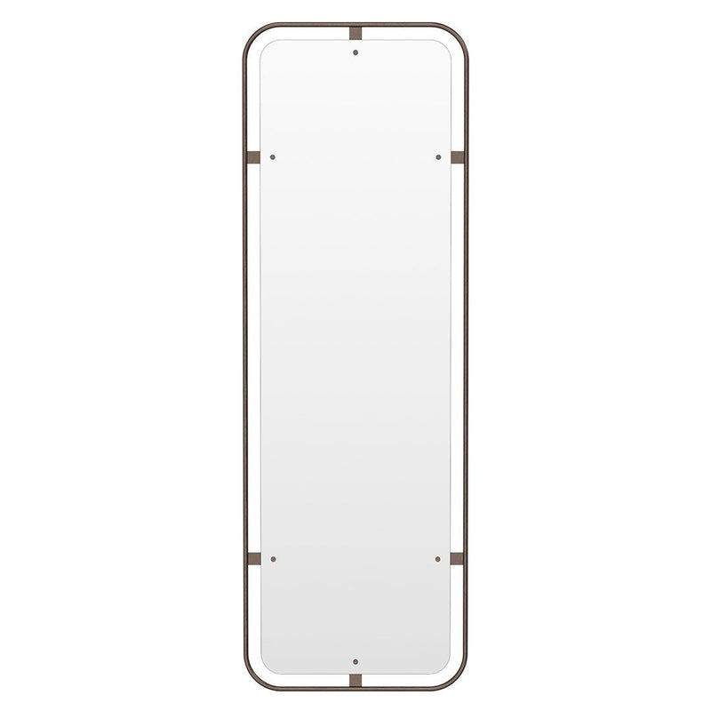 Rectangular mirror with a sleek bronze frame and minimalist design, featuring a smooth, clear reflective surface.