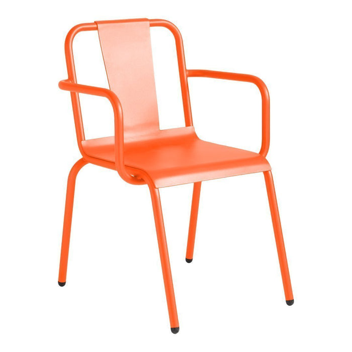 Vibrant orange armchair with a sleek design and minimalist silhouette, perfect for modern spaces.