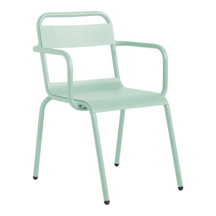 Mint green metal chair with a simple, modern design and minimalist structure, ideal for contemporary spaces.