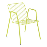 Bright lime green wire chair with a modern, minimalist design and open slat pattern. Ideal for outdoor or contemporary decor.