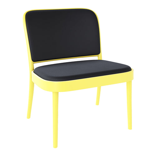 Black chair with a vibrant yellow frame, featuring a sleek, modern design and minimalistic color contrast.