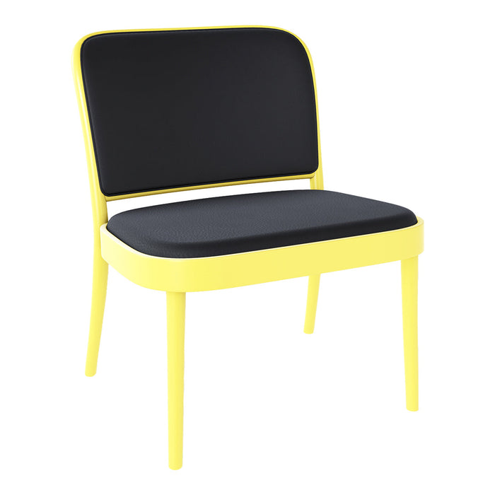 Black chair with a vibrant yellow frame, featuring a sleek, modern design and minimalistic color contrast.