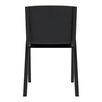 Black chair with a sleek, minimalist design and smooth, solid texture. Perfect for modern decor.