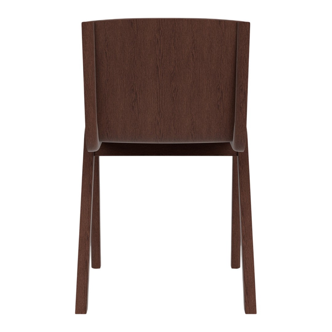 Dark brown wooden chair with a smooth finish and minimalist design, highlighting its natural texture.