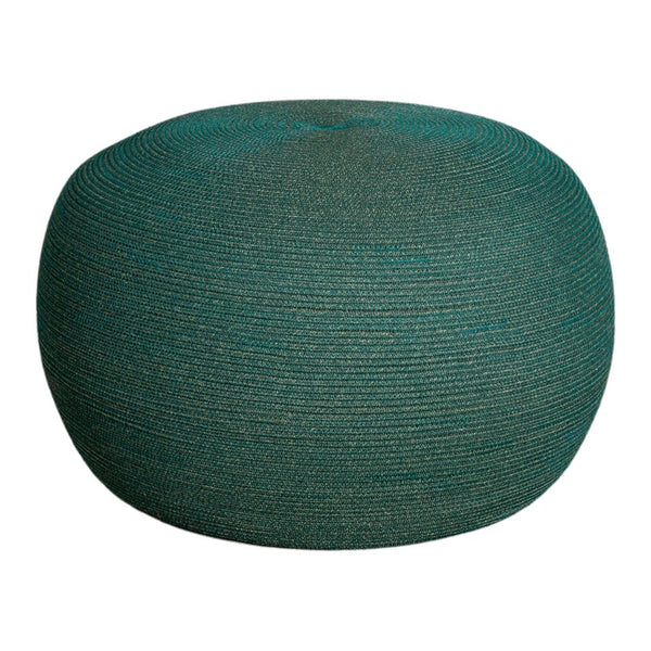 Teal and dark green textured pouf with a round shape, featuring a layered, striped pattern.