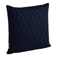 Navy blue decorative pillow with a textured diamond pattern and quilted design. Perfect for modern home decor.