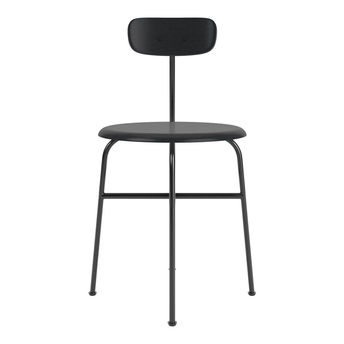 Black minimalist chair with a smooth finish and simple, sleek design, ideal for modern decor.