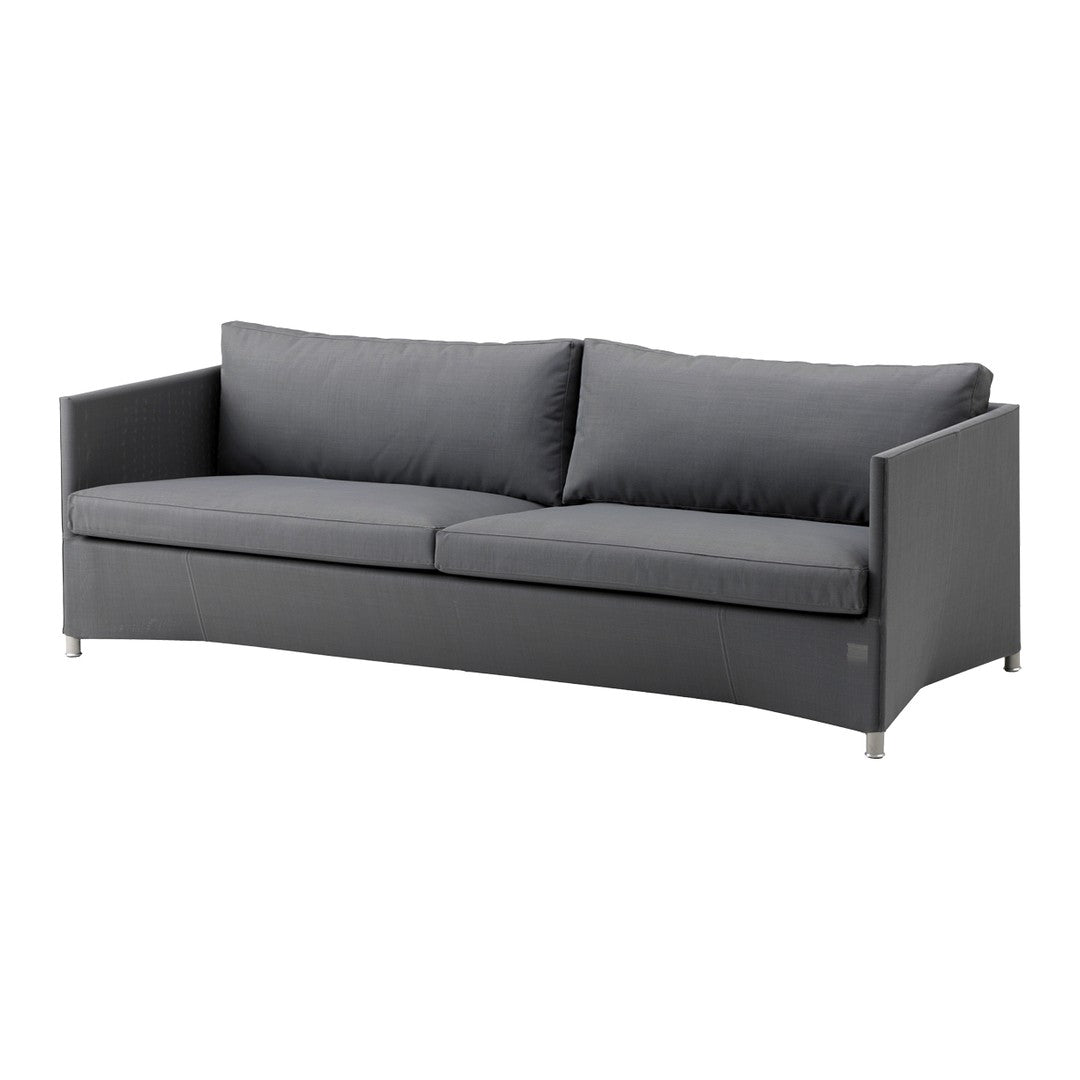 Stylish gray sofa with a sleek design, featuring smooth upholstery and minimalist patterns for modern decor.
