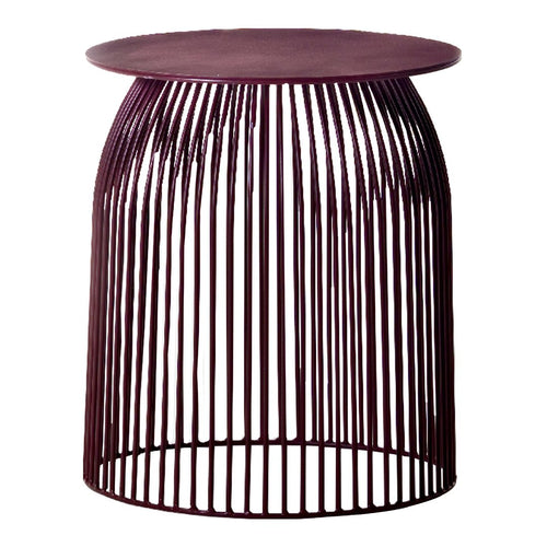 Vibrant purple wire accent table with a sleek, open pattern, perfect for modern decor.