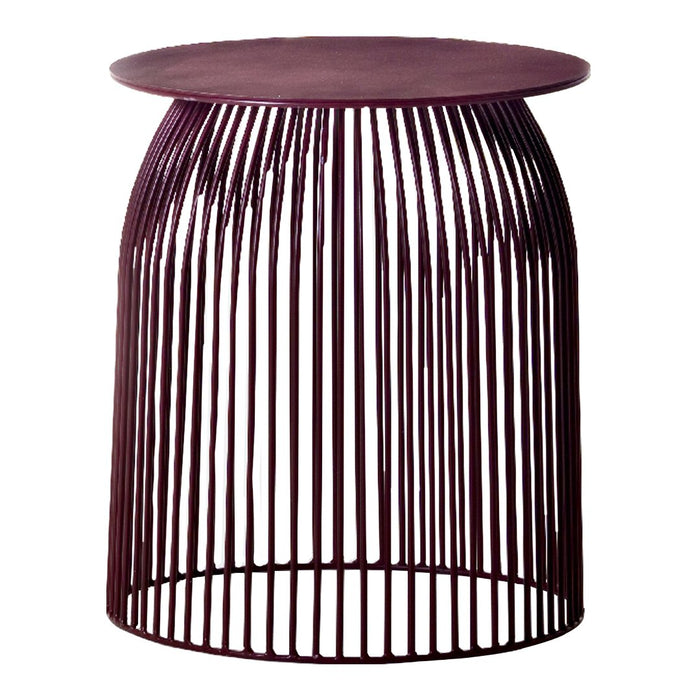 Vibrant purple wire accent table with a sleek, open pattern, perfect for modern decor.