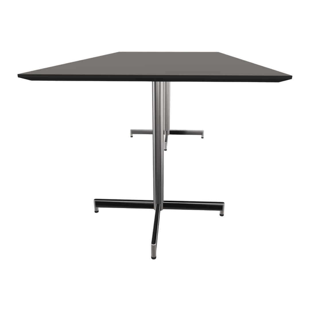 Sleek black tabletop with a brushed metal base, featuring a modern minimalist design.