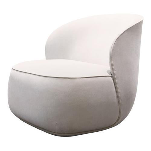 "Soft beige curved chair with a smooth, minimalist design and no visible patterns."