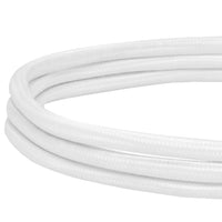 Coiled white flexible tubing with a smooth, glossy texture and subtle diagonal pattern. Ideal for various applications.