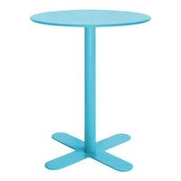 Round blue table with a sleek, minimalist design and a solid color finish, perfect for modern decor.
