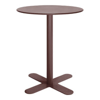 Round brown table with a sleek design and a minimalist solid pattern. Perfect for modern spaces.