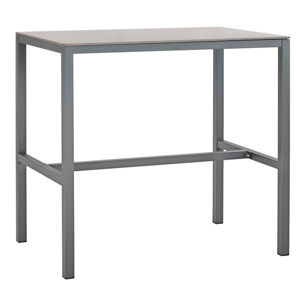 Modern gray metal bar table with a simple, sleek design and a smooth surface, perfect for contemporary spaces.